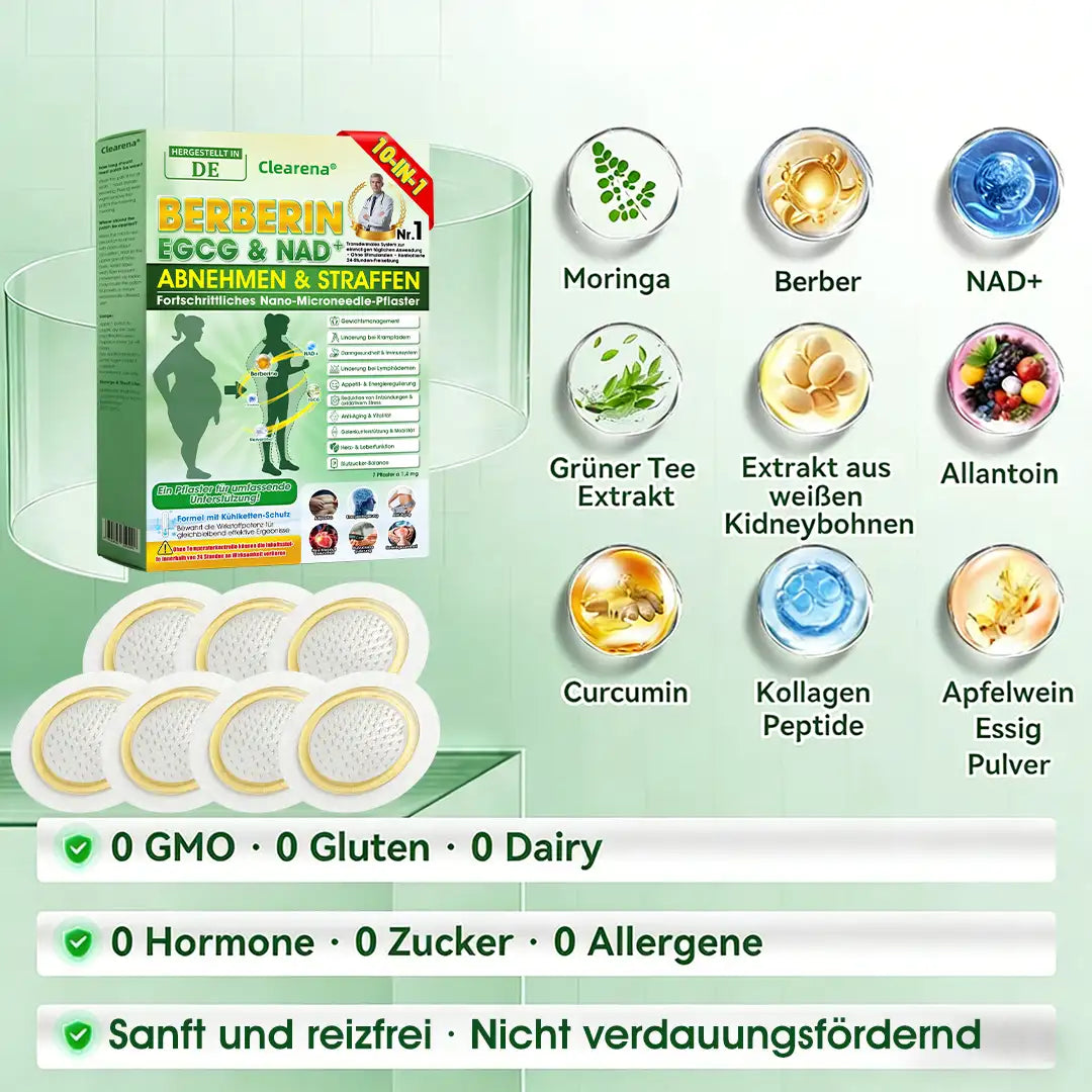 𝐂𝐥𝐞𝐚𝐫𝐞𝐧𝐚®🧑‍⚕️🏆 𝘽𝙚𝙧𝙗𝙚𝙧𝒊𝒏𝒆 · 𝙀𝙂𝘾𝙂 × 𝐍𝐴𝑫+ 10-in-1 Fortschrittliches Nano-Mikronadel-Pflaster  (𝑵𝒖𝒓 𝒆𝒊𝒏𝒎𝒂𝒍 𝒕ä𝒈𝒍𝒊𝒄𝒉, 𝒔𝒊𝒄𝒉𝒕𝒃𝒂𝒓𝒆 𝑽𝒆𝒓ä𝒏𝒅𝒆𝒓𝒖𝒏𝒈𝒆𝒏 𝒊𝒏 7 𝑻𝒂𝒈𝒆𝒏) 💪 Für Adipositas, schlaffe Haut, Diabetes, Schlafapnoe, Gelenkprobleme und mehr