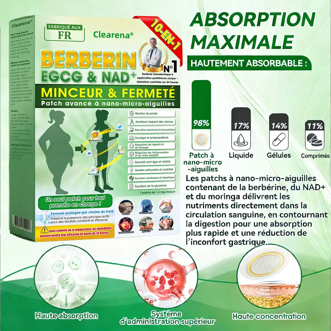𝐂𝐥𝐞𝐚𝐫𝐞𝐧𝐚®🧑‍⚕️🏆 𝘽𝙚𝙧𝙗𝙚𝙧𝒊𝒏𝒆 · 𝙀𝙂𝘾𝙂 × 𝐍𝐴𝑫+ 10-in-1 Patch avancé à micro-aiguilles nano  (𝑼𝒏𝒆 𝒇𝒐𝒊𝒔 𝒑𝒂𝒓 𝒋𝒐𝒖𝒓, 𝒓𝒆𝒔𝒖𝒍𝒕𝒂𝒕𝒔 𝒗𝒊𝒔𝒊𝒃𝒍𝒆𝒔 𝒆𝒏 7 𝒋𝒐𝒖𝒓𝒔) 💪 Pour l’obésité, la peau relâchée, le diabète, l’apnée du sommeil, les problèmes articulaires et plus encore