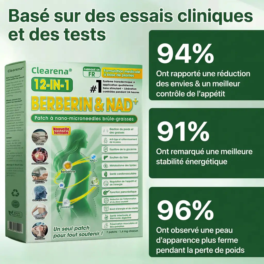 Boutique Officielle | ☀️☀️ 𝐂𝐥𝐞𝐚𝐫𝐞𝐧𝐚® Moringa Berbérine + NAD+ Patch Nano à Microneedles 10-en-1 (Une seule utilisation par jour, des résultats visibles en 7 jours)